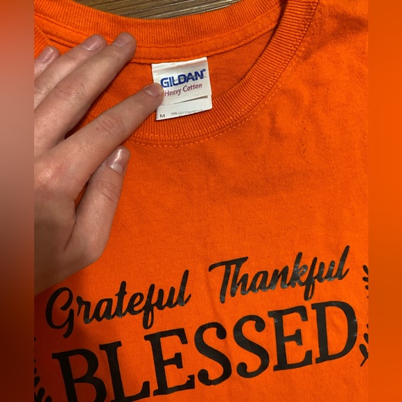 Grateful Thankful Blessed Short sleeve // Size Medium // Orange and Black - Picture 2 of 3